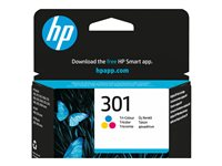 HP 301 - 3 ml - farge (cyan, magenta, gul) - original - blekkpatron - for HP DeskJet 1000, 1010, 1050 AiO, 1050A AiO, 1510 AiO, 2000, 2050 AiO, 2050A AiO, 2510 AiO, 2540 AiO, 3000, 3050 AiO, 3050A eAiO, 3510 eAiO series, HP ENVY 4500 eAiO, 5530 eAiO series, HP OfficeJet 2620 AiO, 4630 eAiO series CH562EE#UUS